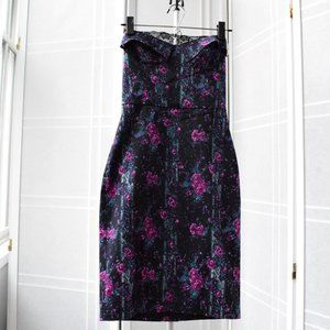 Betsey Johnson Black Floral Strapless Dress w/Lace Detail NEW